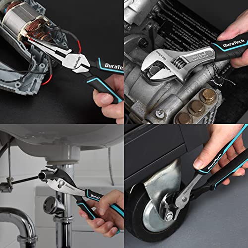 DURATECH 4-Piece Pliers Set, 8" Long Nose, 8" Slip Joint, 8" Groove Joint and 8" Adjustable Wrench, for Home Use