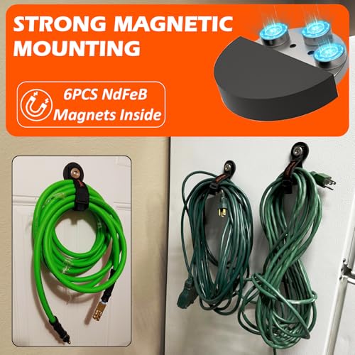 MUTUACTOR Strong Magnetic Hooks,Non-Slip Magnetic Mount Hooks Heavy Duty for Hanging,2PCS Anti-Scratch Garage Storage Hooks Adjust Cable for Garden Hoses Universal Rope Cordless Drills RVs Equipments - style: 1.7in Magnet-Strape 2PCS