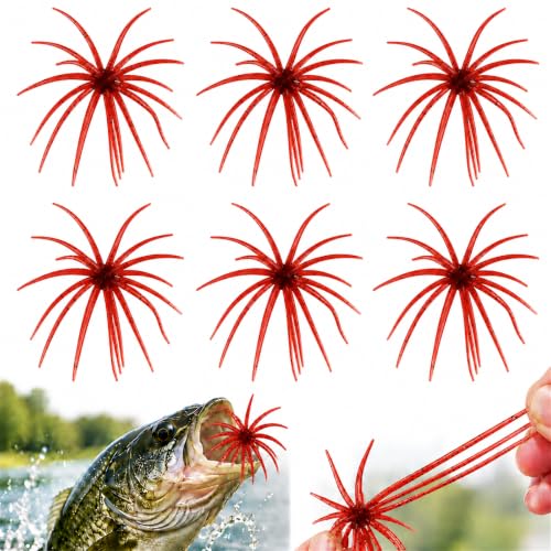 6Pcs Sea Urchin Bait, Realistic Fuzzy Dice Fishing Lure for Bass & Perch, Floating TPR Swimbait with Reflective Stars, 6 Colors Artificial Worm Bait for Saltwater & Freshwater - color: E, size: 3.54"