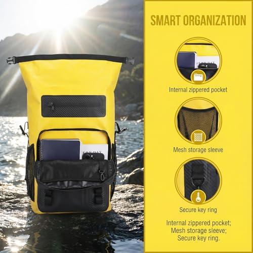 Greencity 100% Waterproof Roll-Top Dry Bag Backpack with Front Splash-Proof Pocket, Lightweight Floating Pack for Kayaking, Hiking & Travel,35L (Yellow-black) - color: Yellow-black
