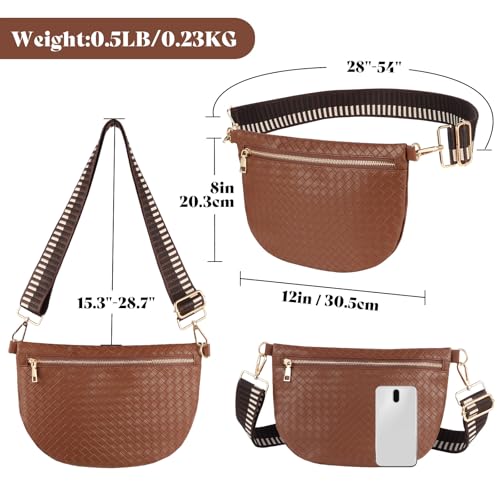 Woven Crossbody Bags for Women Leather Belt Bum Sling Purse Fanny Waist Pack Chest Shoulder Bag for Women-Dark Brown - color: Dark Brown