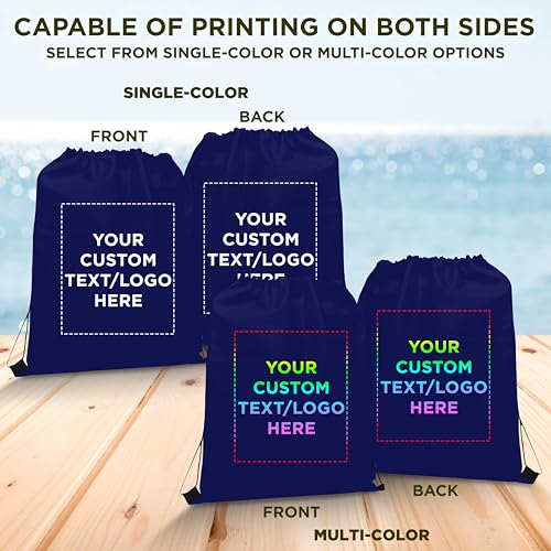 DISCOUNT PROMOS Custom Non-Woven Drawstring Backpacks Set of 10/50/100, Personalized Bulk Pack - color: Navy Blue, size: 10/50/100