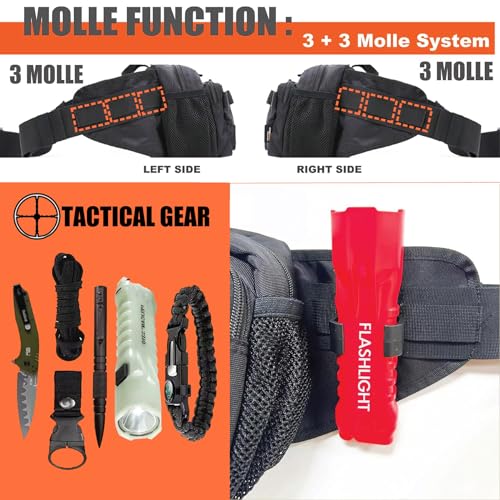 Rough Enough Tactical Fanny Pack for Men Crossbody Fashion Waist Packs with Molle System Stormproof Cordura Hiking Travel Fishing Chest Bag Black