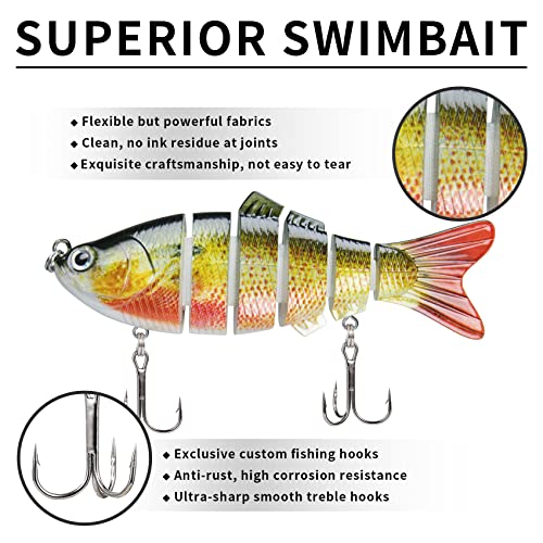 TRUSCEND Swimmax Easy Catch Fishing Lures with BKK Hooks, Wiggling, Vibrating, Rattling and Gurgling for More Bites, Heavy-Duty Dyneema Fiber Jointed Swimbaits for Bass, Trout, Crappie, Walleye, Pike - color: A2-4",0.6oz