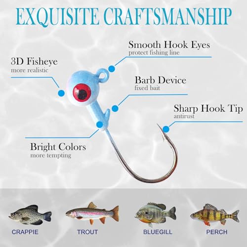 Crappie Jig Heads Kit, 75 Pieces Fishing Jig Head Hooks for Fishing Crappie Bass Trout Walleye 1/8oz 1/16oz 1/32oz - color: Fishing Jigs 75Pcs-1/32