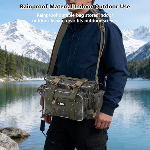 Fishing Tackle Bag with 2 Storage Boxes - watertight Shoulder Bag with Adjustable Straps, 23-Tray Organizer for Lures, Hooks & Fishing Gear Accessories (Green) - color: Green