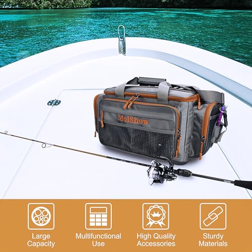 Fishing Tackle Box Bag - Fishing Bags for Saltwater or Freshwater (#Grey) Fishing Tackle Bags - Padded Shoulder Strap - Tackle Bag for 3600 3700 Tackle Box - color: Grey-Large (20"L*11.8"W*9.8"H)