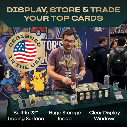5-row Trading Card Storage Box with Display Windows | Magnifier Ruler, 2 Display Stands, 7 Cardholders & 24 Category Tabs Included | 3900+ Card Case with Magnetic Closure, Black Gray Card Box - color: Black, Gray (5 Row)