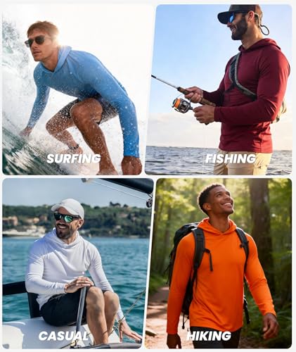 ZITY 5 Pack Men's Sun Protection Long Sleeve Hoodie Shirts UPF 50+ Fishing Shirts Lightweight Athletic Rash Guard Sweatshirts - color: 2 Lightblue/White/2 Light Gray, size: Large