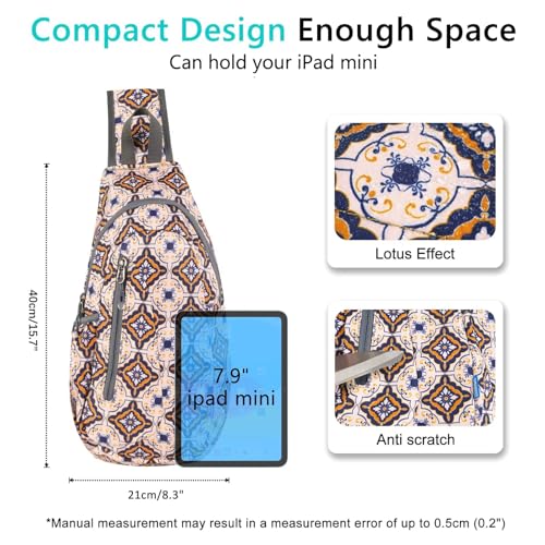TITECOUGO Small Sling Bag, Lightweight Crossbody Backpack for Men Women, Shoulder Bag for Sports and Outdoor - color: Mix-blue and Yellow Tile