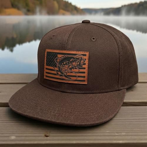 Fishing Gifts for Men - Snapback & Trucker Hats - American Flag Outdoor Fishing Hat - color: 10.camel Flatbrim (Bassflag)