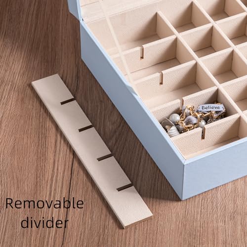 Frebeauty Earring Organizer Classic Jewelry Box 50 Slots Double Layer Jewelry Storage Case with 6 Necklace Hook and Bracelet Pocket(Sky Blue) - color: Sky Blue