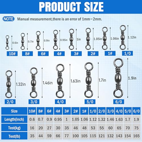 SILANON Barrel Swivels Fishing Tackle,60/120pcs Rolling Ball Fishing Swivels Connector Stainless Brass Solid Rings High Strength Saltwater Fishing Swivels Accessories - color: Black, size: 3#-60pcs