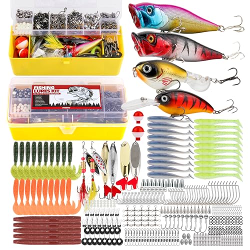 Fishing Tackle Box Set – Lure Kit for Freshwater & Saltwater, Crankbaits, Spinnerbaits, Soft Plastics, Jigs, Weights, Hooks – All-in-One Fishing Gear for Men - style: 393pcs