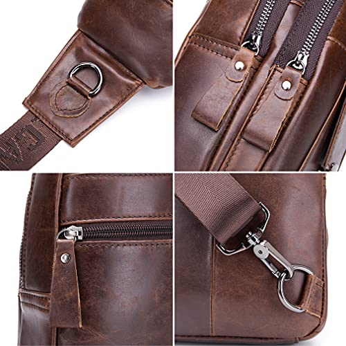 Hebetag Leather Sling Bag Crossbody Backpack for Men Women Outdoor Travel Work Shoulder Chest Pouch Camping Casual Daypack Coffee 18cm(W) x8cm(D) x30cm(H)(7.08"x3.14"x11.81") approx; - color: #08coffee