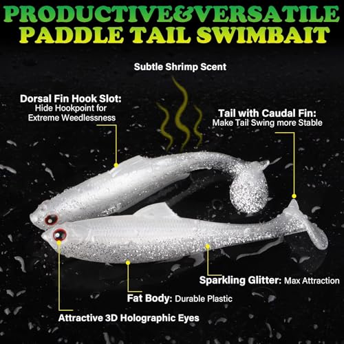 LUCKYFISHING Paddle Tail Swimbaits Soft Plastic Swimbaits Soft Baits for Bass Fishing Trout Crappie Walleye Freshwater Saltwater 10/16/20 PCS Soft Plastic Baits 4/3.5/3/2.5 Inch - color: White, size: 3.5 inch-10pcs