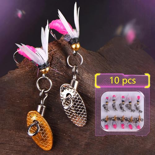 Trout Spinners-10PCS Fly Fishing Lures Fly Fishing Flies Wet Flies Lures with Spinner for Bass Sunfish, Pike，Artificial Bait Hooks for Bass Trout Salmon Fishings,Suitable for Freshwater and Saltwater