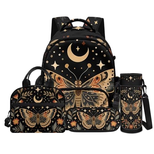 4 PCS Cute School Backpack for Boys Butterfly Schoolbag Rucksack with Lunch Box Handbag and Pencil Case Bottle Sleeve Pouch Set for Elementary Middle School - color: Butterfly
