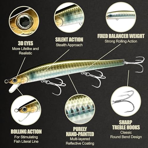Lucky Craft FlashMinnow 125 YAWARA Saltwater Fishing Lure, Jerkbait for Halibut and Sea Bass, Long Casting Fishing Gear, Slow Sinking 5in 0.7oz, Tackle Box and Fish Accessories - color: 7357 Anchovy Venus, size: 125F, style: No Scales