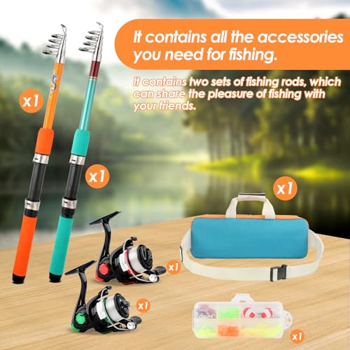 Fishing Rod Reel Combo Telescopic Fishing Pole Spinning Reel with Baits Hooks Storage Bag Compact Collapsible Fishing Pole Starter Kit for Kids Youth Adults Travel Fishing Gear