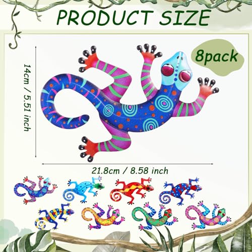 Tandefio 8 Pcs Metal Wall Decor Wall Art Hanging Decorations Outdoor Indoor Sculptures for Garden Fence Pool Home Porch(Lizard, Gecko) - style: Lizard, Gecko
