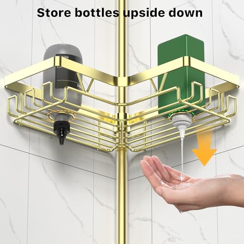 DAOYA Shower Caddy Tension Pole - Gold Corner Shower Caddy Stainless Steel Bathroom Shower Organizer for Tub Tension Rod Corner Shower Shelves(25-114inch) - color: Gold