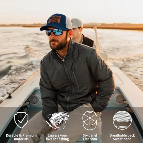 Fishing Gifts for Men - Snapback & Trucker Hats - American Flag Outdoor Fishing Hat - color: 02.navy(bassflag)