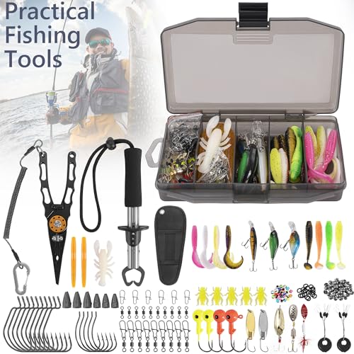 GMAK Fishing Backpack with Tackle Boxes, Fishing Sling Tackle Backpack Bag for Fish Gear With Rod Holder, Fish Kits Gifts for Men Women with Lures, Pliers, Lip Gripper, Black Kit - color: Black, size: Standard, style: Sling Backpack With Fishing Tools