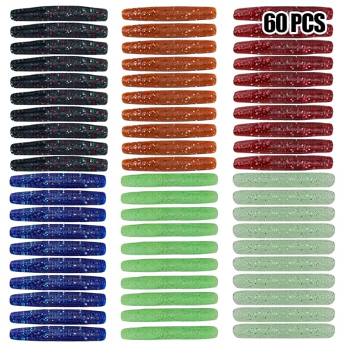 Soft Plastic Worms Lures with Salted Hook Slot 2.6in FS/RE-11 - size: 60pcs
