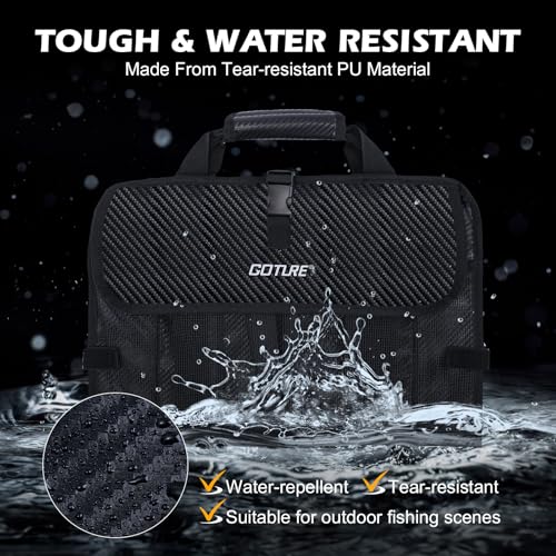 Goture Fishing Jig Bag,20 Mesh Pockets Portable Water-Resistant 600D PU Fishinig Lure Bag Saltwater Freshwater Suitable For Max 10" Length Vertical Jig Slow Pitch Jigging Bait Storage (16.92"x11.81") - color: B:16.92”x11.81”