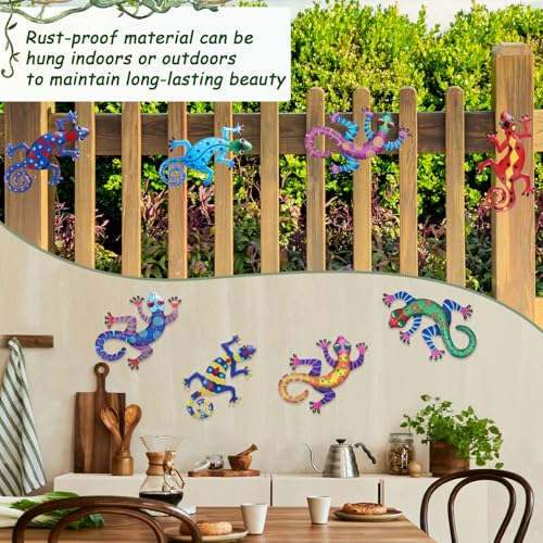 Tandefio 8 Pcs Metal Wall Decor Wall Art Hanging Decorations Outdoor Indoor Sculptures for Garden Fence Pool Home Porch(Lizard, Gecko) - style: Lizard, Gecko