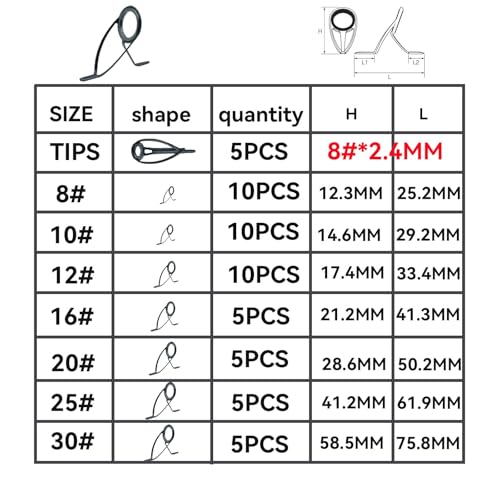 KW 55PCS Heavy Double Feet Fishing Surf Spinning Casting Saltwater Line Rod Replacement Guides Repair Kit with Epoxy Gule Set for Rod Building