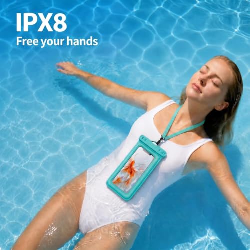 Floatable Waterproof Phone Pouch Case for iPhone 17 16 Pro Max/15/14, IP68 Travel Cellphone Dry Bag Beach Cruise Ship Essentials Bags with Crossbody Lanyard, Teal Green - 7″ - color: Teal Green