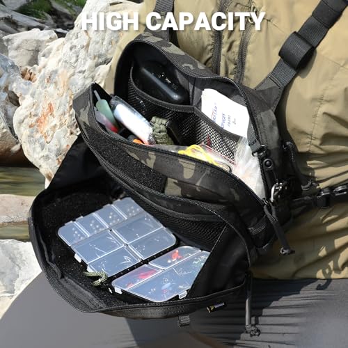 VOTAGOO GEAR Fishing Chest Pack, Fly Fishing Bag for Men and Women, Tackle and Fly Boxes Storage Pack, Hunting Binocular Pack - color: Dark Camo