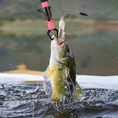 mouhike Fishing Pliers Fish Lip Gripper Fishing Tool Kit Muti-Function Saltwater Fishing Line Cutter Hook Remover with Sheath Lanyard, Fly Ice Fishing Gear Fishing Gifts for Men Women - color: Pink & Black