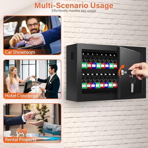 50 Keys Key Cabinet, Anti-Theft Key Lock Box with Key Tags, Adjustable Key Organizer Wall Safe for Car Office House Garage Rental Business - color: Black, size: 50 Key Hook
