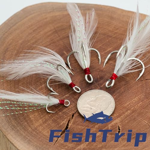 FishTrip Feathered Treble Hooks Fishing, 15Pcs Dressed Treble Hook Size 10 8 6 4 2 for Fishing Spoons Spinner Crankbait Jerkbait - size: 2#_15pcs
