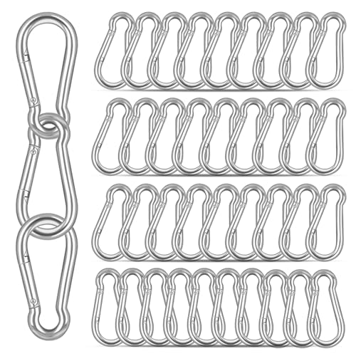 40PCS M5 Heavy Duty Carabiner Clip, 2Inch Snap Hook Quick Link Small Carabiner Clips,Spring Link Buckle for Fishing Camping Hammock Dog Leashes-220LBS Holding Capacity (Silver) - color: Silver, size: 40PCS-M5