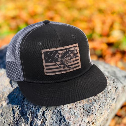 Fishing Gifts for Men - Snapback & Trucker Hats - American Flag Outdoor Fishing Hat - color: 10.iron Gray Flatbrim (Bassflag)