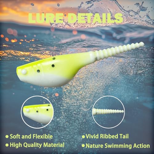 Crappie Lures Kit - Soft Plastic Lures for Trout, Bass, Panfish & Bluegill - 24 Packs - color: Yellow-white