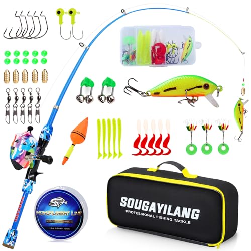 Kids Fishing Rod and Reel Combo,Light Weight Fishing Pole with Spinning Fishing Reel Tackle Bag Lures for Youth,Girls and Boys Good Starter Fishing Kit - color: Blue