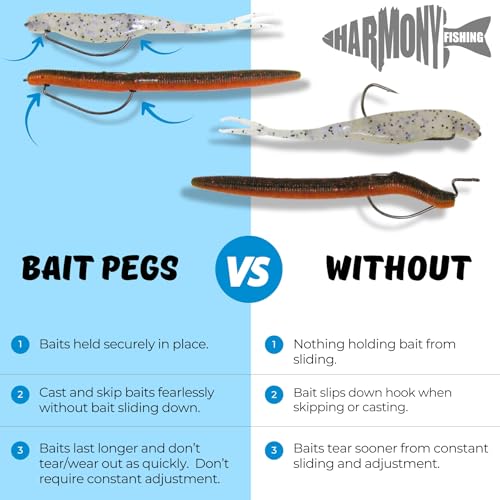 Bait Pegs (100 Pack) - Rubber pegs for Pegging Soft Plastic Fishing Lures to Hooks, jigs, chatterbaits, etc [Select Size] - size: Size-2