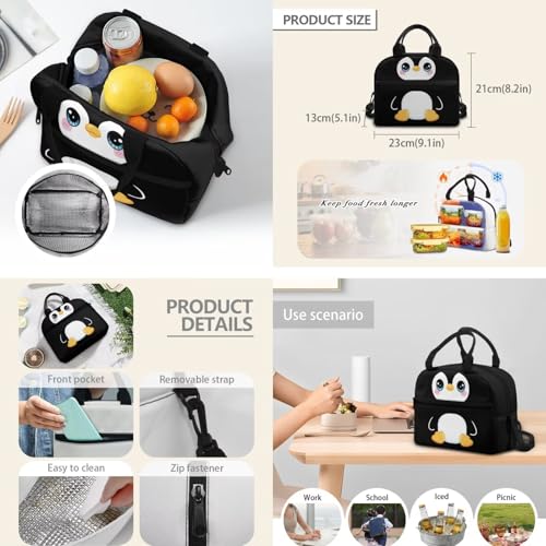 Penguin Print Backpack for Kids 4 Pieces School Backpack with Insulated Lunch Bag with Pencil Case Water Bottle Carrier for 4-6 Years - color: Penguin