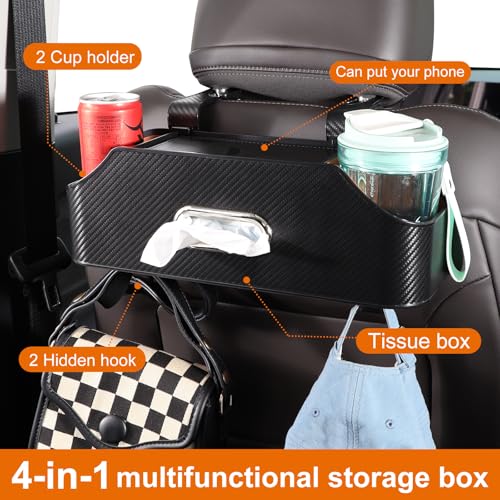 Car Rear Backseat Extra Multifunctional Drink Cup Holder Organizers with Tissue Storage Box Organizer & Hooks for Car Seat Back. imitation carbon fiber texture - color: Imitation Carbon Fiber Texture