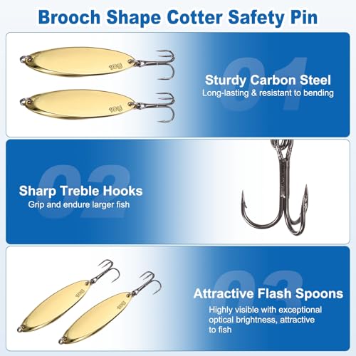 Fishing Spoons Lures, Metal Saltwater Treble Trout Lures Jigging Spoon with Treble Hooks Casting Spinner Baits - color: Gold, size: 18g / 3/5oz