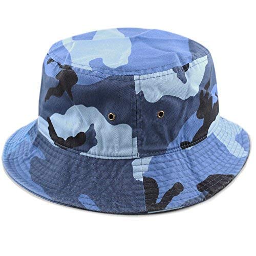 Cotton Bucket Hat Packable Sun Hat – Unisex Summer Travel Beach Fisherman Hat for Men Women Outdoor Fishing Hiking - color: Blue Camo, size: Large-X-Large