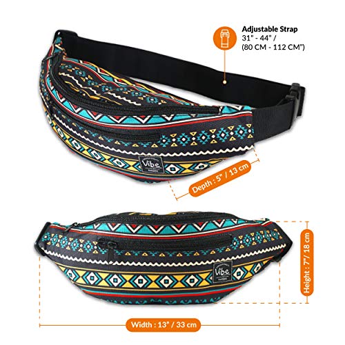 Vibe Festival Gear Rave Fanny Pack for Women Men – Festival, 4 Pockets, Adjustable Strap, Cute Waist Bag, Crossbody Belt Bag, Hiking, Running, Cycling - color: Tribal, size: Fits Most