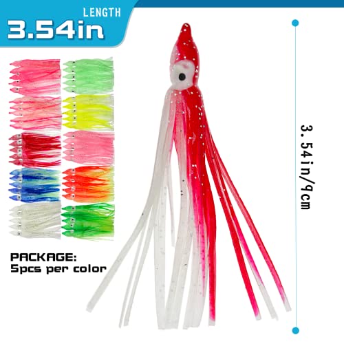 Squid Swimbait Fishing Lures - Tail Octopus Jig Head Glow Soft Plastic Lures - Trout Bass Fishing Baits Kit - color: D-glow squid lures 50pcs 3.54in