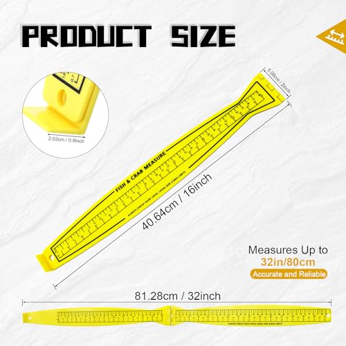 Fish Measuring Board, 32-Inch Foldable Fish Ruler with Lanyard Eyelet, Lightweight Bump Board for Boat and Kayak, Folds to 16 Inches, Dual-Sided Inch/CM Scale, Yellow