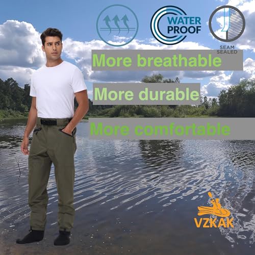 Fishing Waders for Men and Women,Wading Pants with Neoprene Stocking Foot,Fishing Waist Waders Pants with Pockets - size: XX-Large